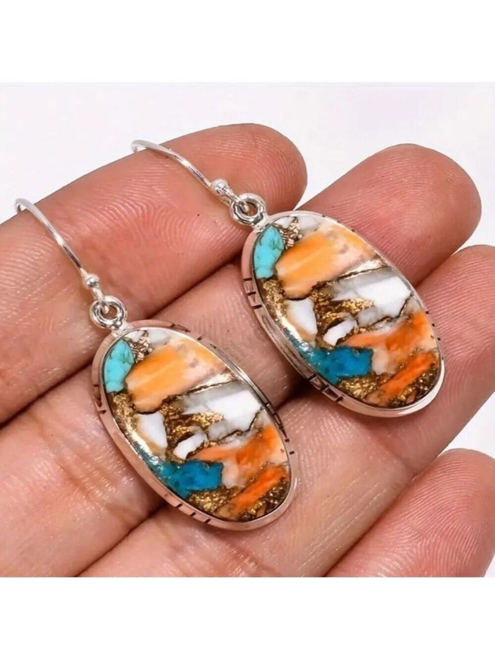 Creative Bohemian Style Earrings Round Imitation Natural Stone Earrings NIP - Picture 4 of 4